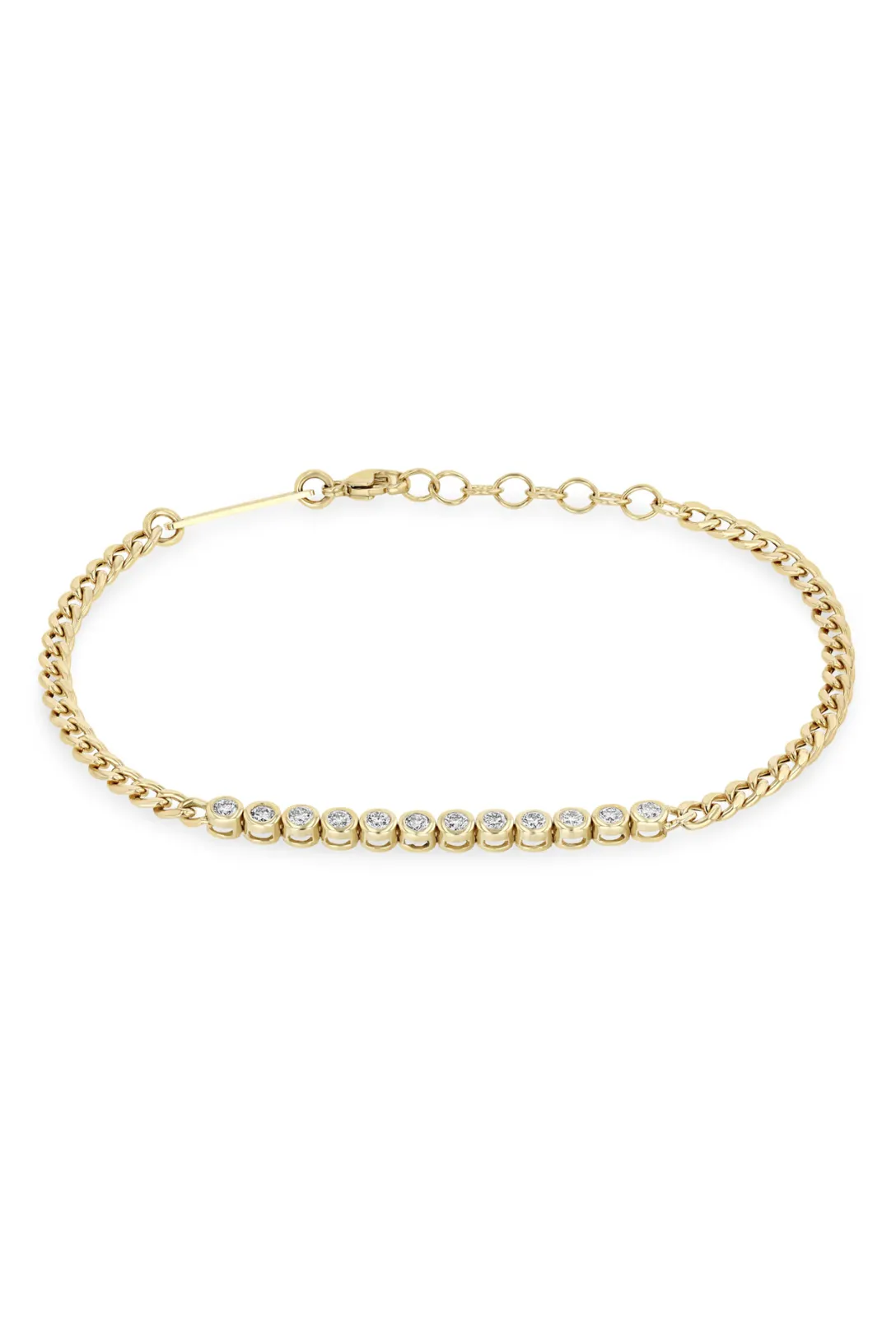 14k Diamond Bezel Tennis Segment Curb Chain Bracelet