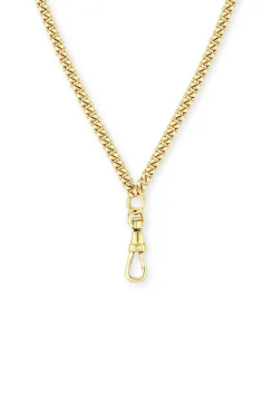 14k Gold Small Curb Chain Necklace with Fob Clasp Drop