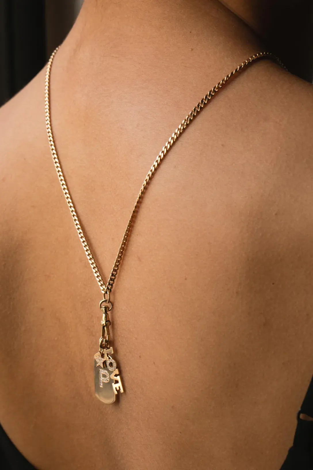 14k Gold Small Curb Chain Necklace with Fob Clasp Drop