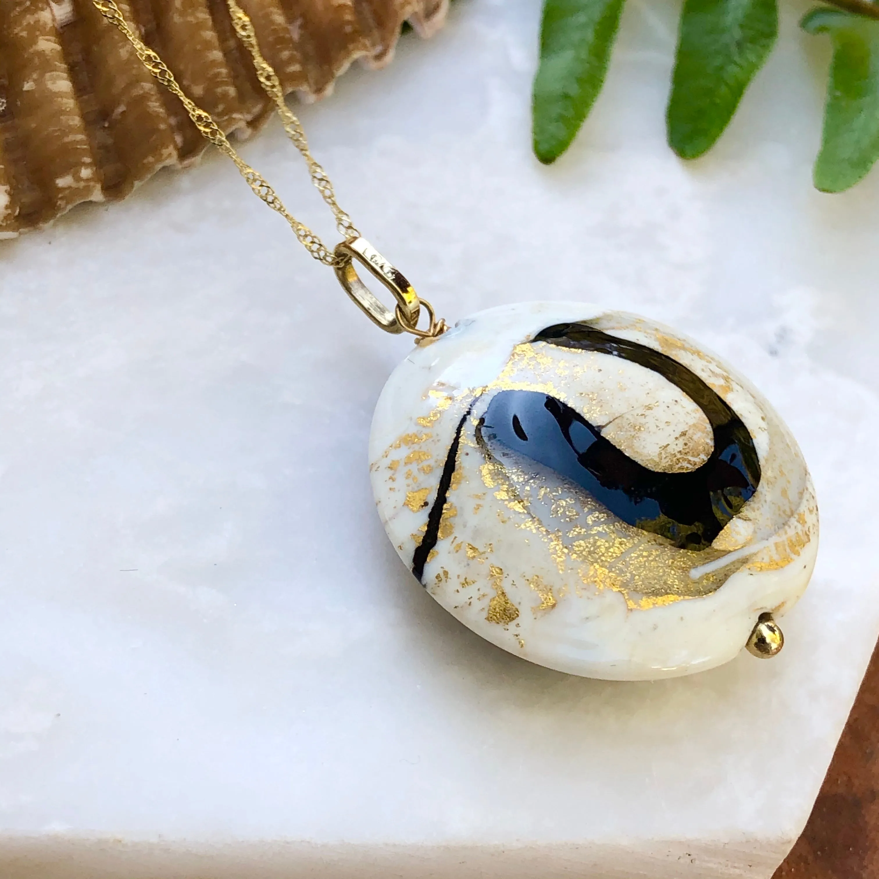 14KT Yellow Gold Murano Art Bead Pendant Necklace