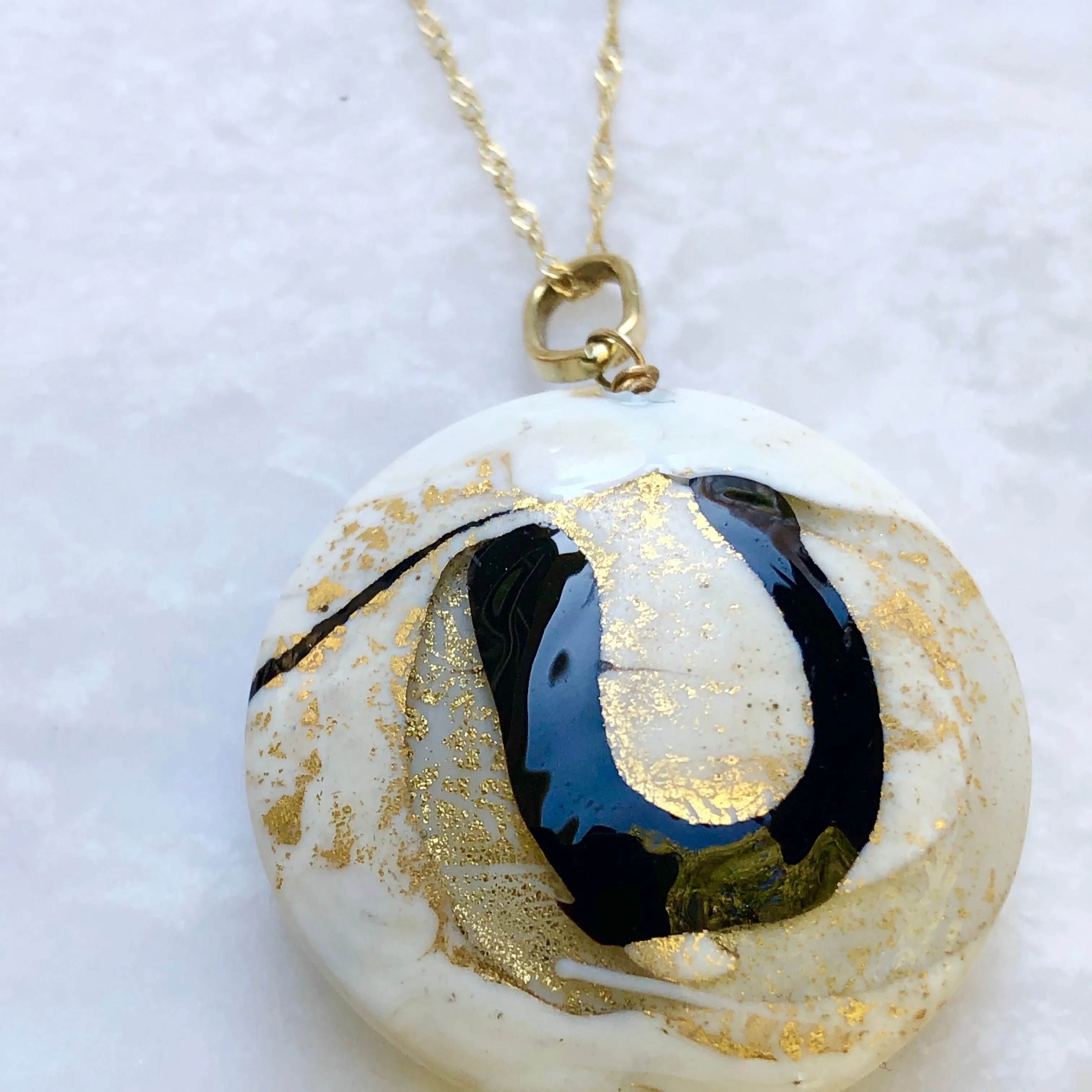 14KT Yellow Gold Murano Art Bead Pendant Necklace