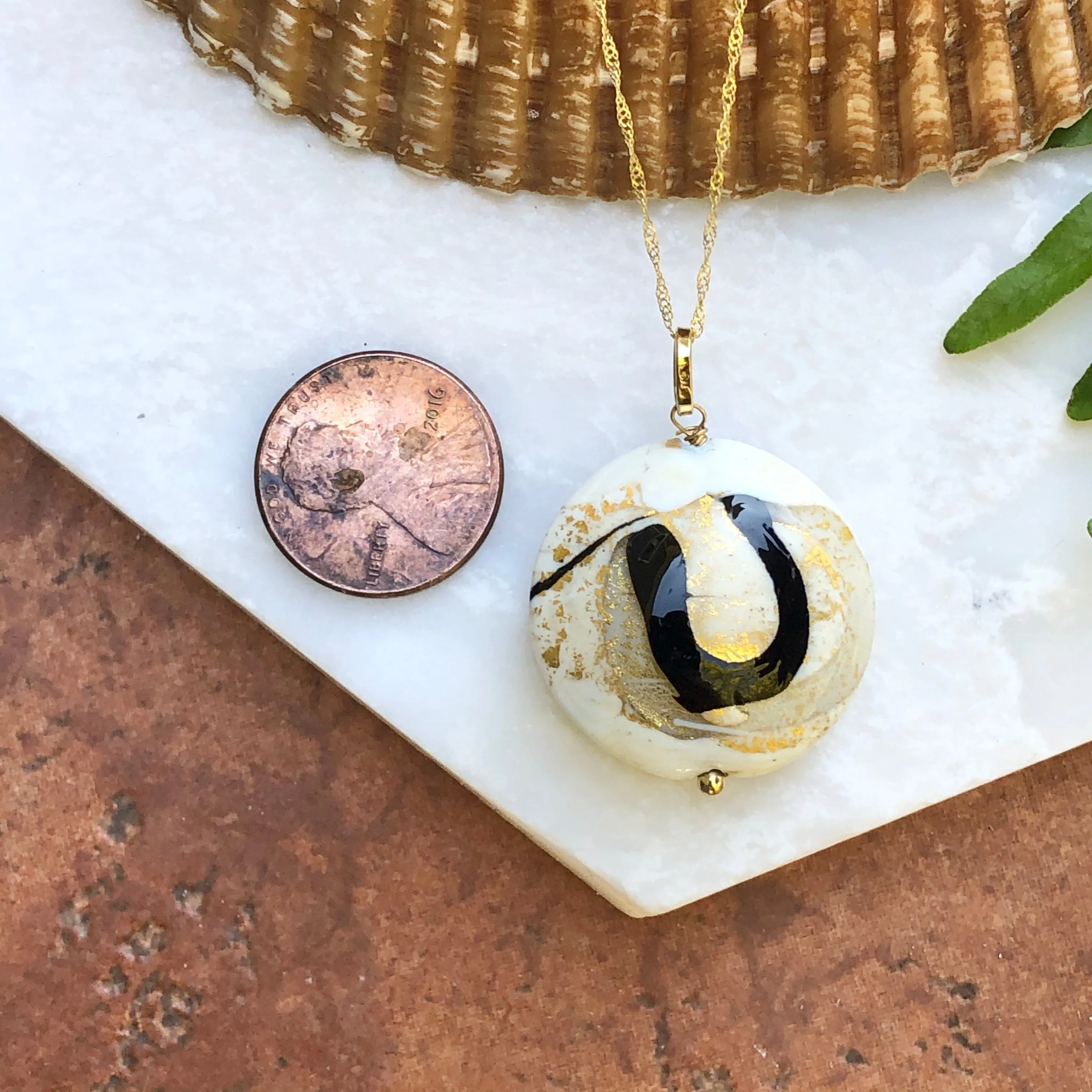 14KT Yellow Gold Murano Art Bead Pendant Necklace