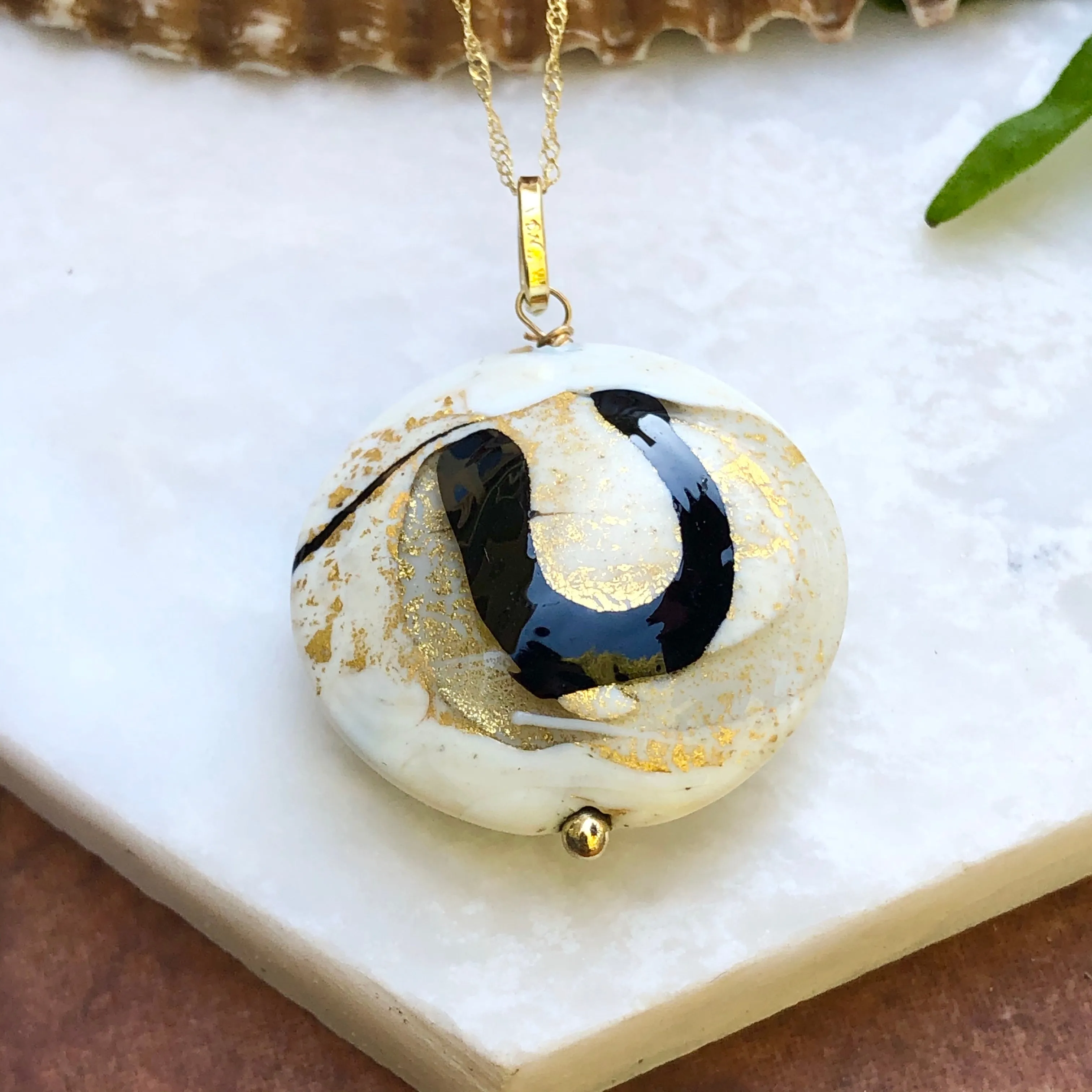 14KT Yellow Gold Murano Art Bead Pendant Necklace