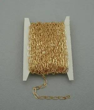 15ft Spool-Light Gold Plated Over Brass Mother-Son Flat Chain.