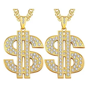 2 Pieces Gold/Silver Plated Chain for Men with Dollar Sign Pendant Necklace, Hip Hop Dollar Necklace | Multiple Colors