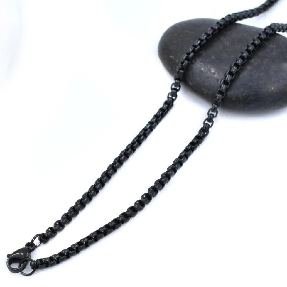 3MM Black Rounded Box Chain Necklace