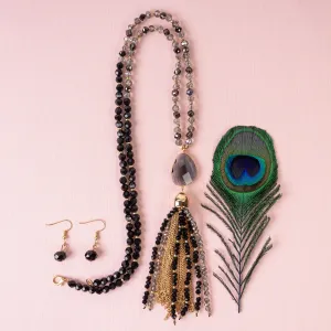 72867 - Beaded Tassel Necklace - Black