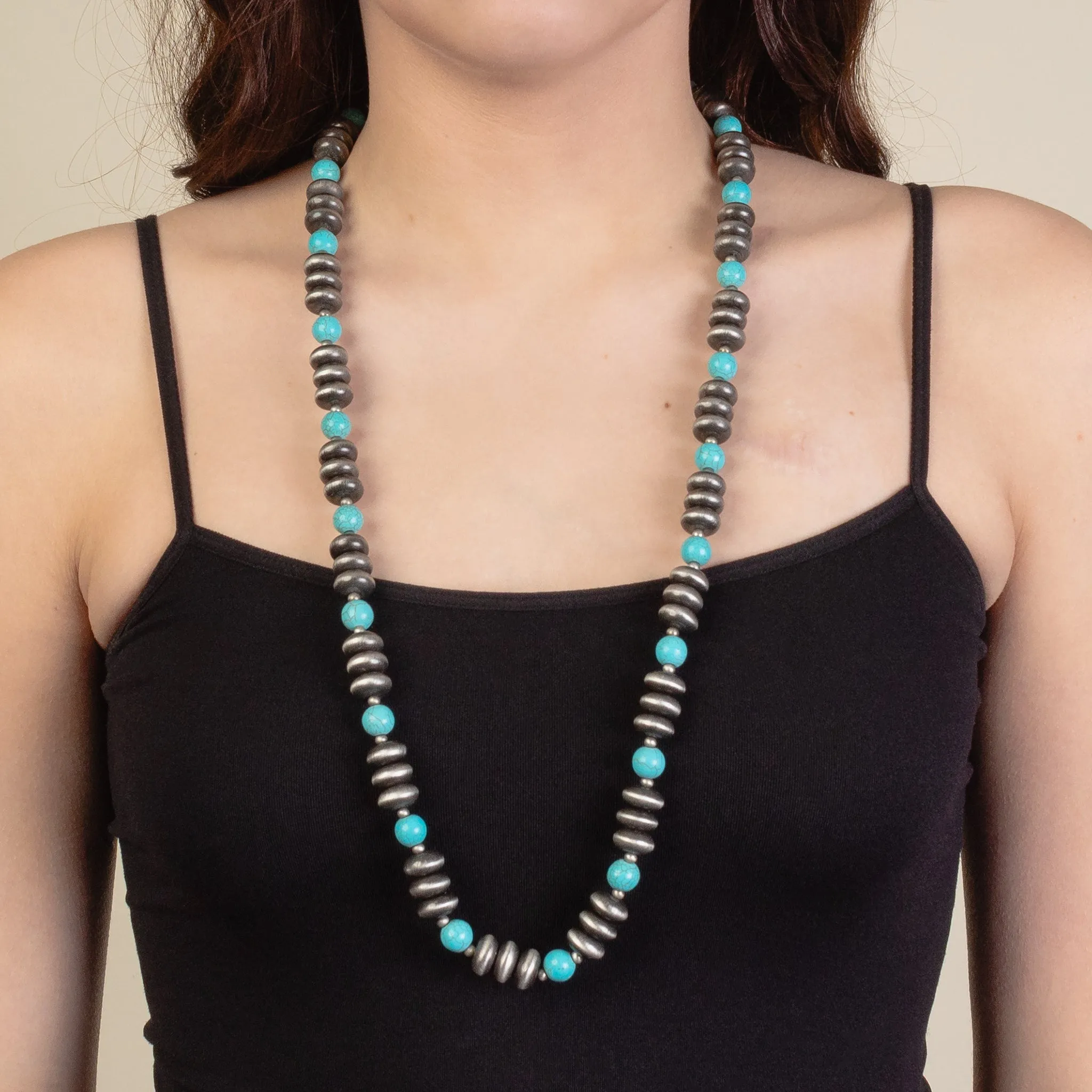 92198 - Western Beaded Necklace - Turquoise & Silver
