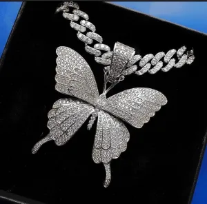 9mm  butterfly cuban choker  necklace , blinged iced cuban butterfly necklace ,butterfly necklace ,butterfly pendant jewelry