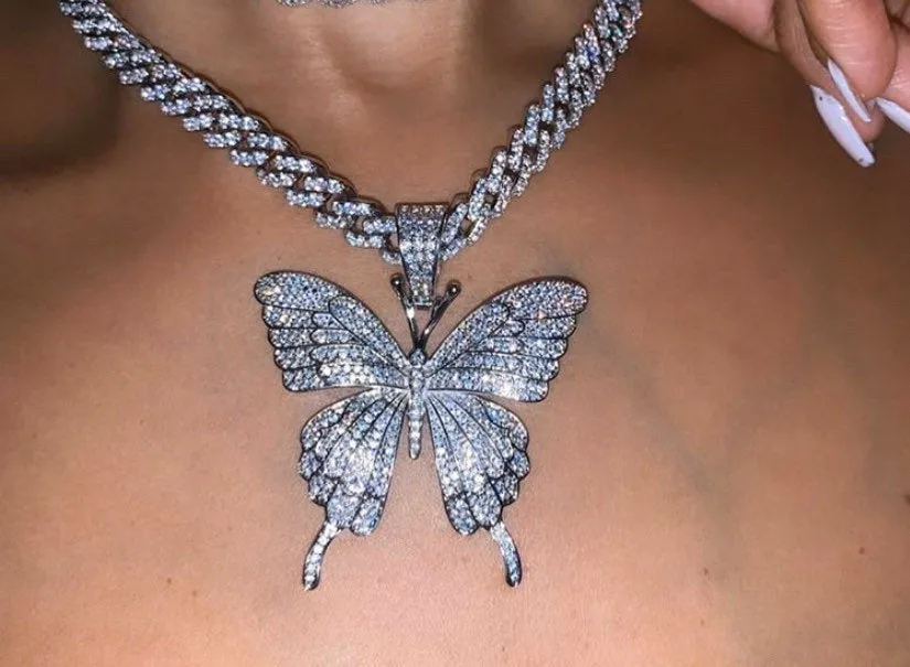 9mm  butterfly cuban choker  necklace , blinged iced cuban butterfly necklace ,butterfly necklace ,butterfly pendant jewelry