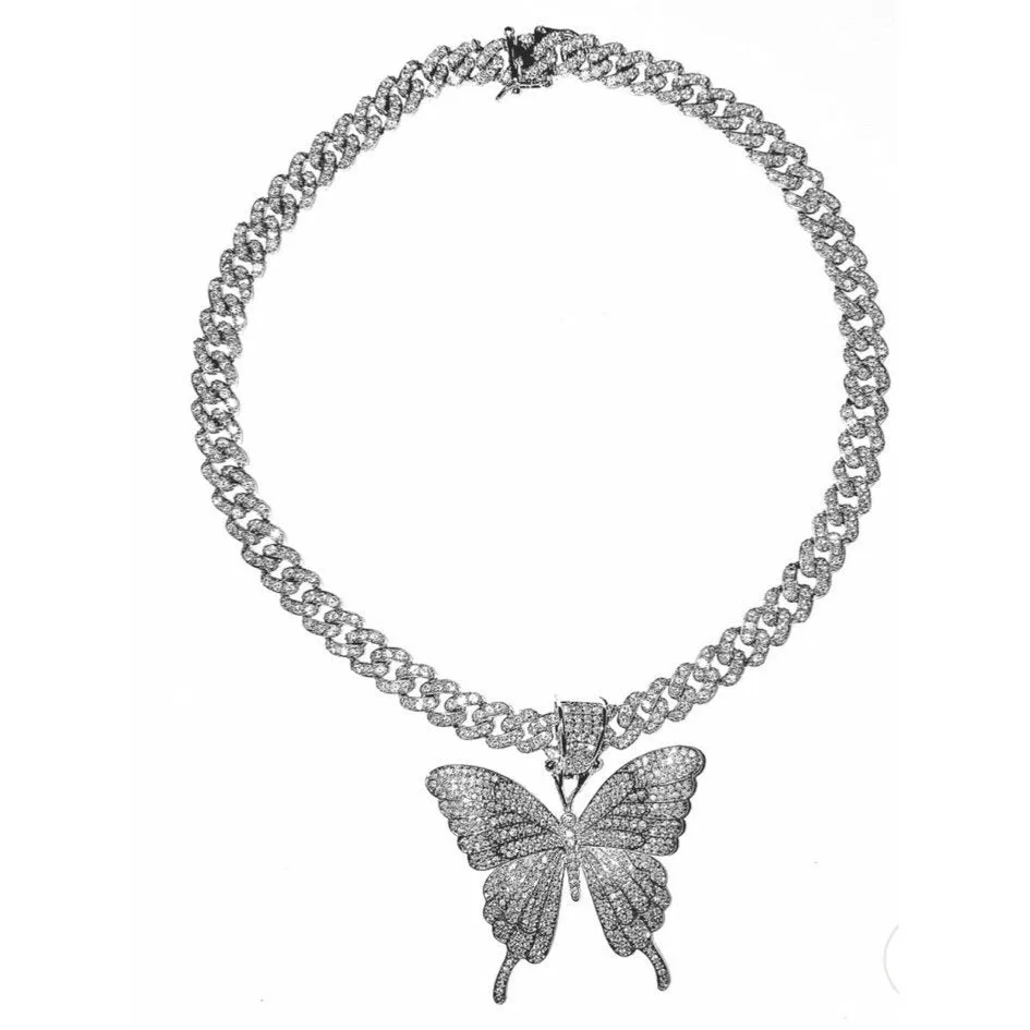 9mm  butterfly cuban choker  necklace , blinged iced cuban butterfly necklace ,butterfly necklace ,butterfly pendant jewelry