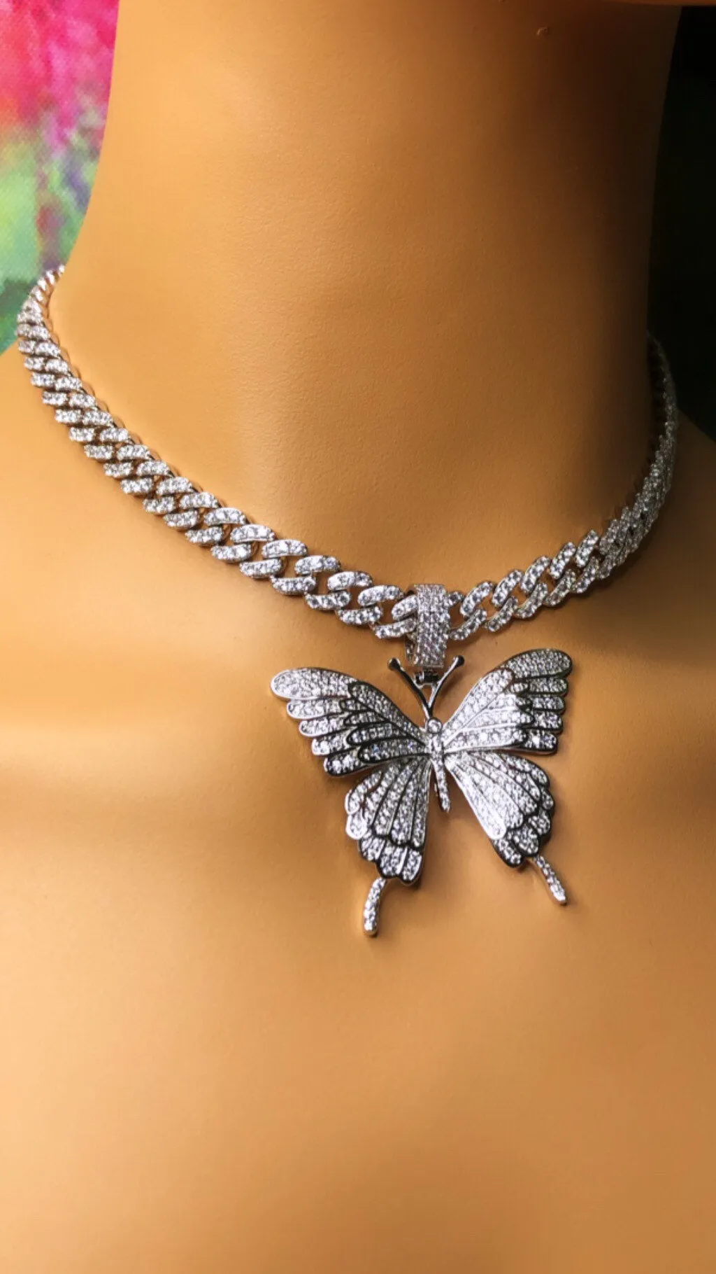 9mm  butterfly cuban choker  necklace , blinged iced cuban butterfly necklace ,butterfly necklace ,butterfly pendant jewelry
