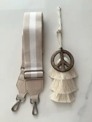 Accessory Bundle: Natural Tassel   Gold Peace Charm   Tan/Cream Stripe Strap