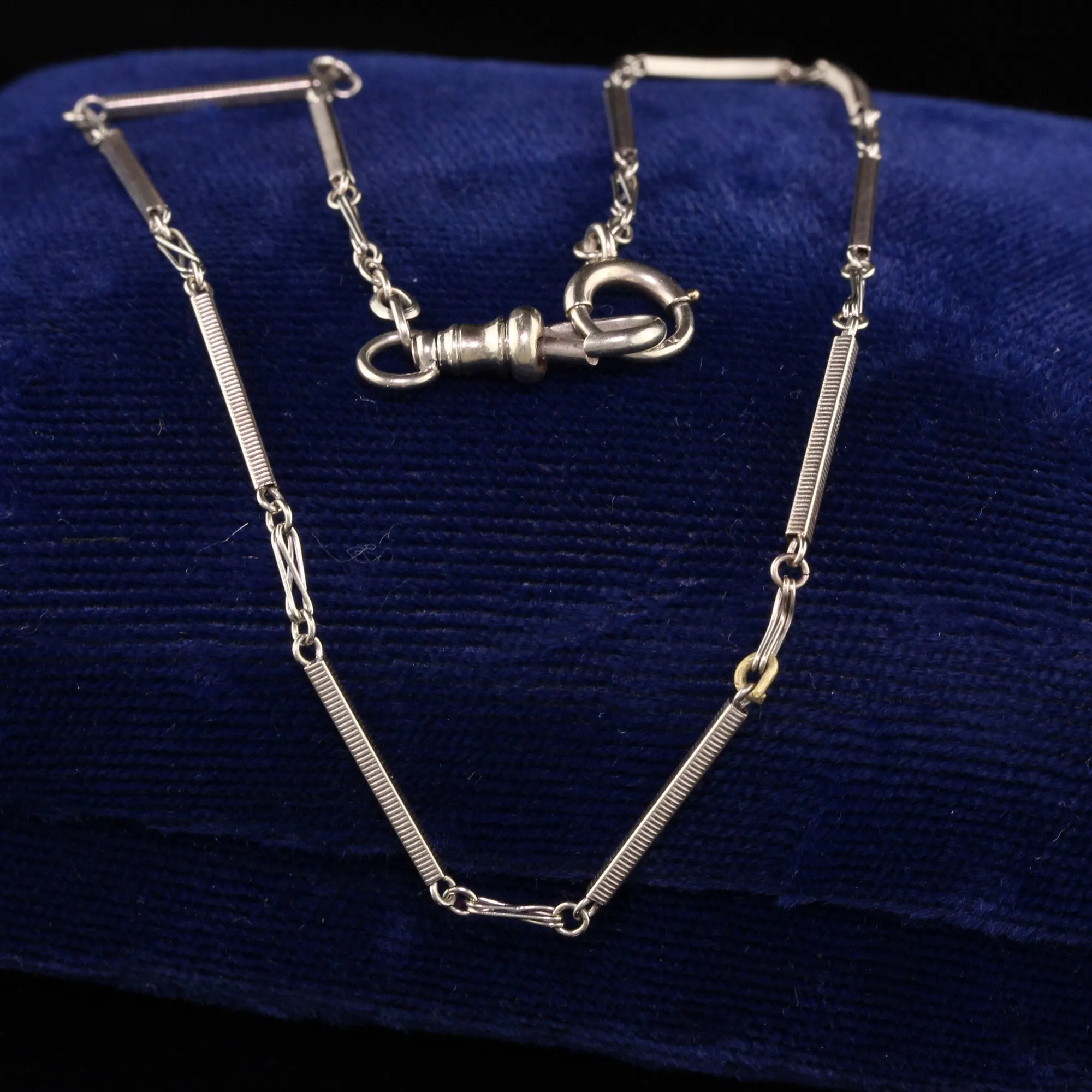 Antique Art Deco 14K White Gold Intricate Link Chain - 13 inches