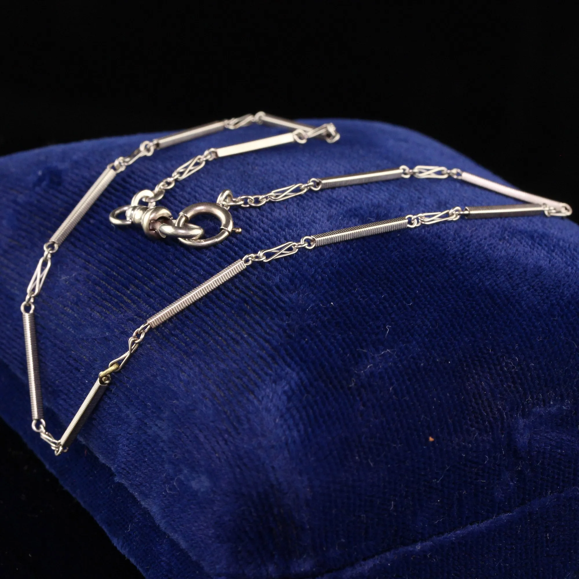 Antique Art Deco 14K White Gold Intricate Link Chain - 13 inches