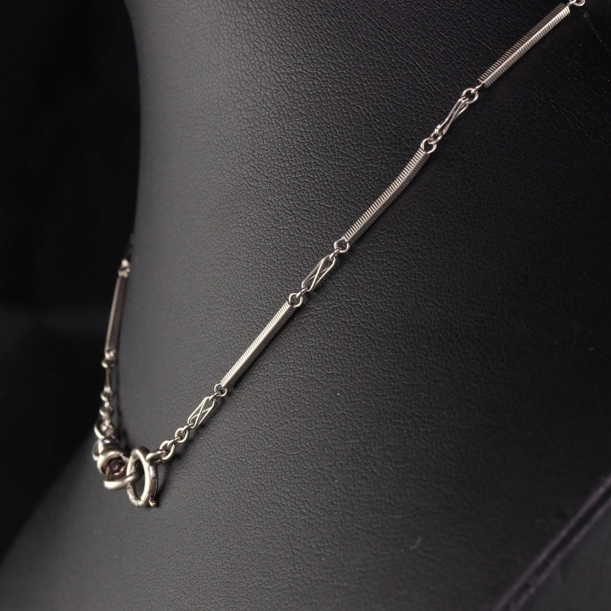 Antique Art Deco 14K White Gold Intricate Link Chain - 13 inches