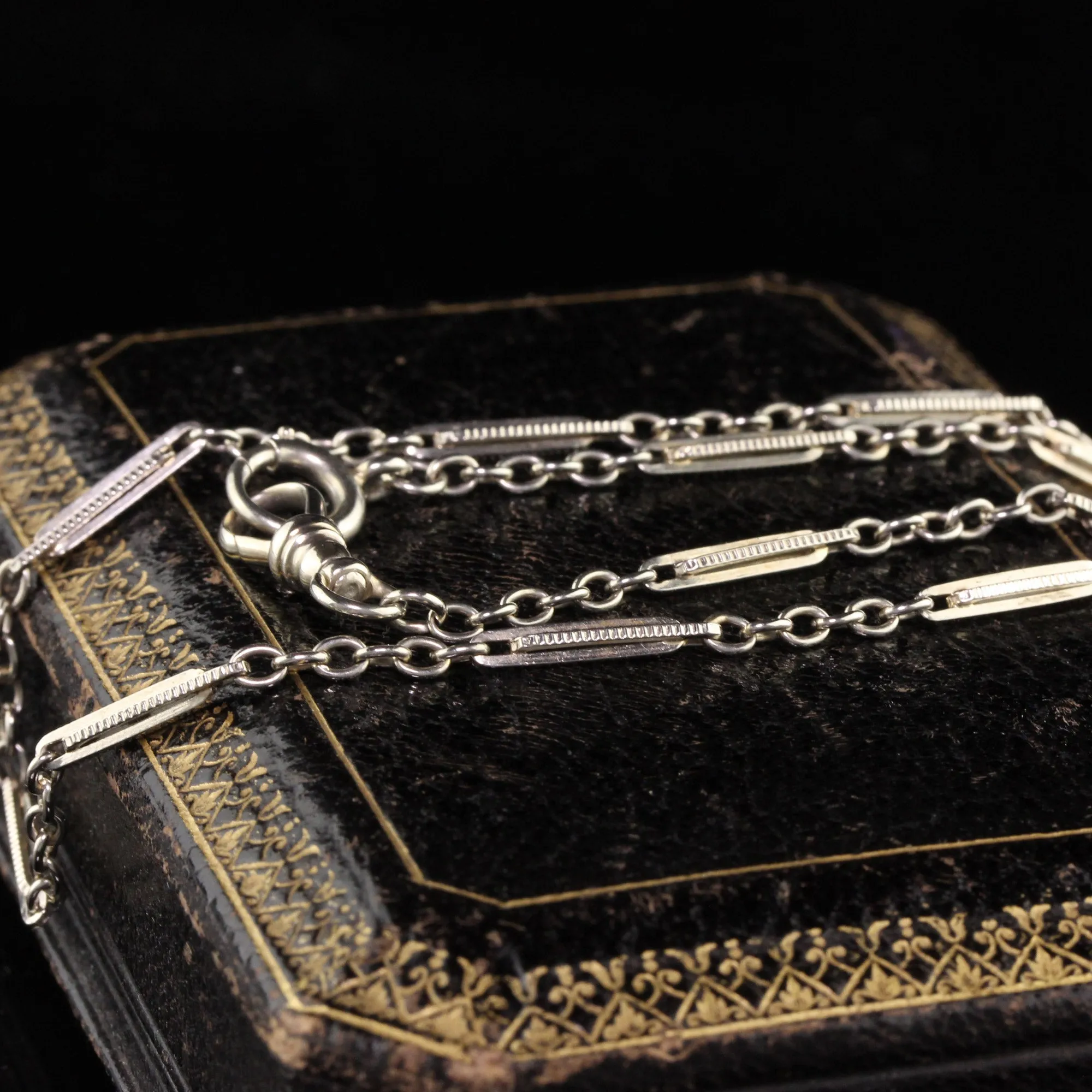 Antique Art Deco 18K White Gold Intricate Link Chain - 14 inches