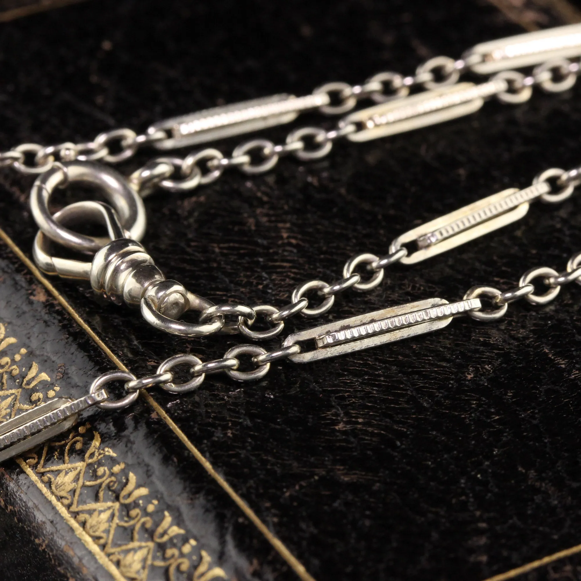 Antique Art Deco 18K White Gold Intricate Link Chain - 14 inches