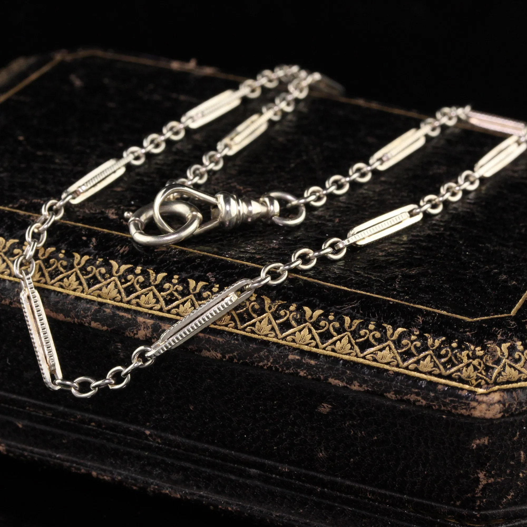 Antique Art Deco 18K White Gold Intricate Link Chain - 14 inches