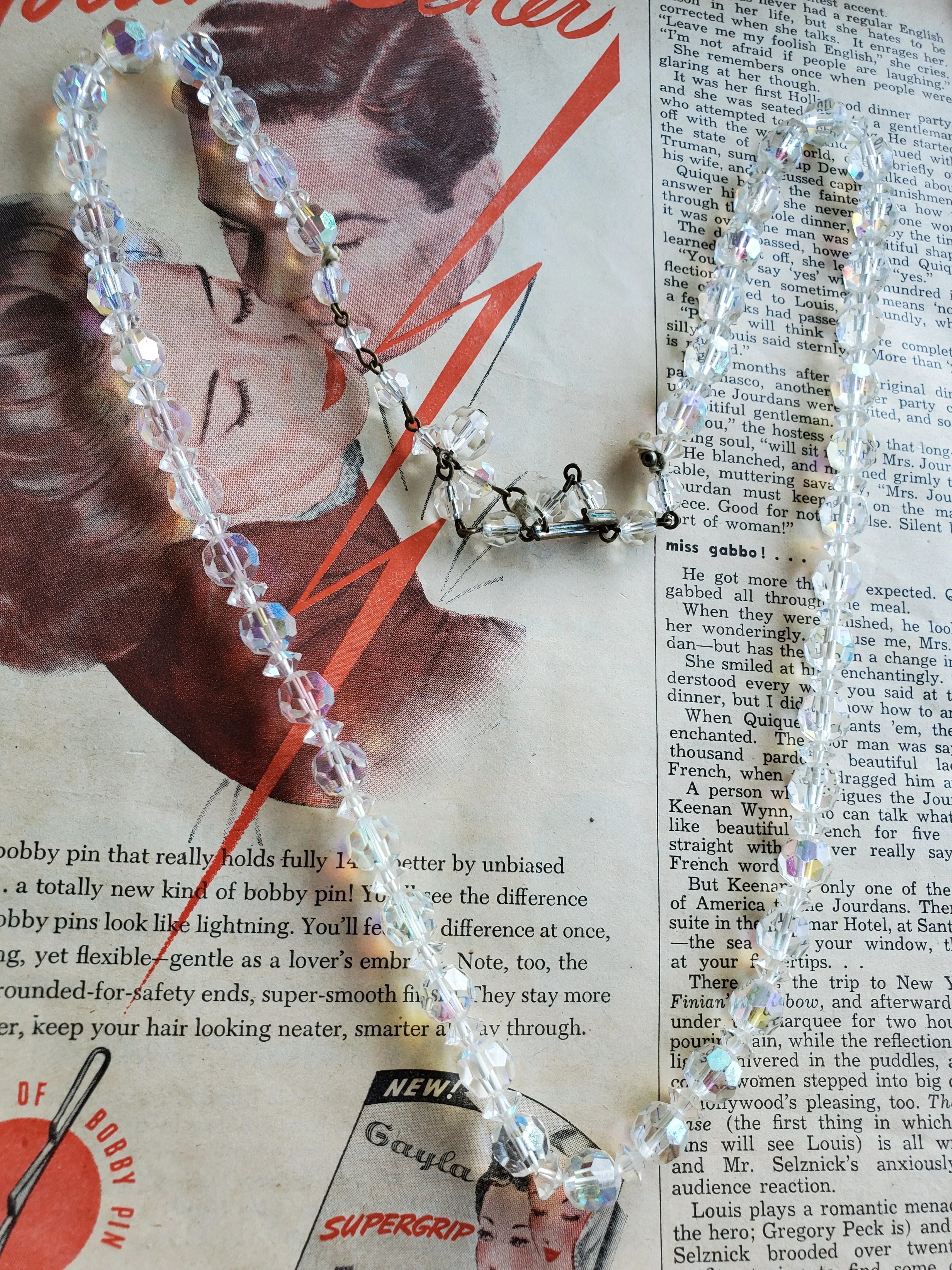 Austrian crystal rainbow Aurora Borealis beaded vintage necklace