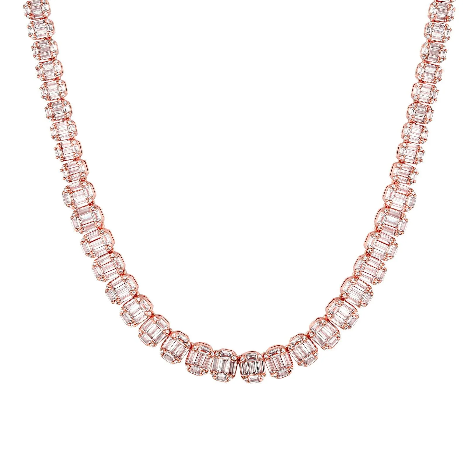 Baguette Link Designer 14K Rose Gold Tone Icy Tennis Chain