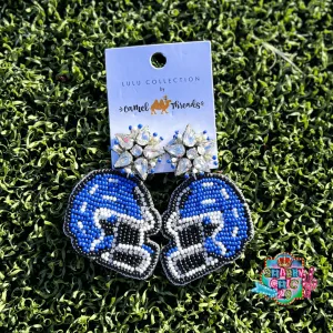 Beaded Blue Football Helmet Earrings