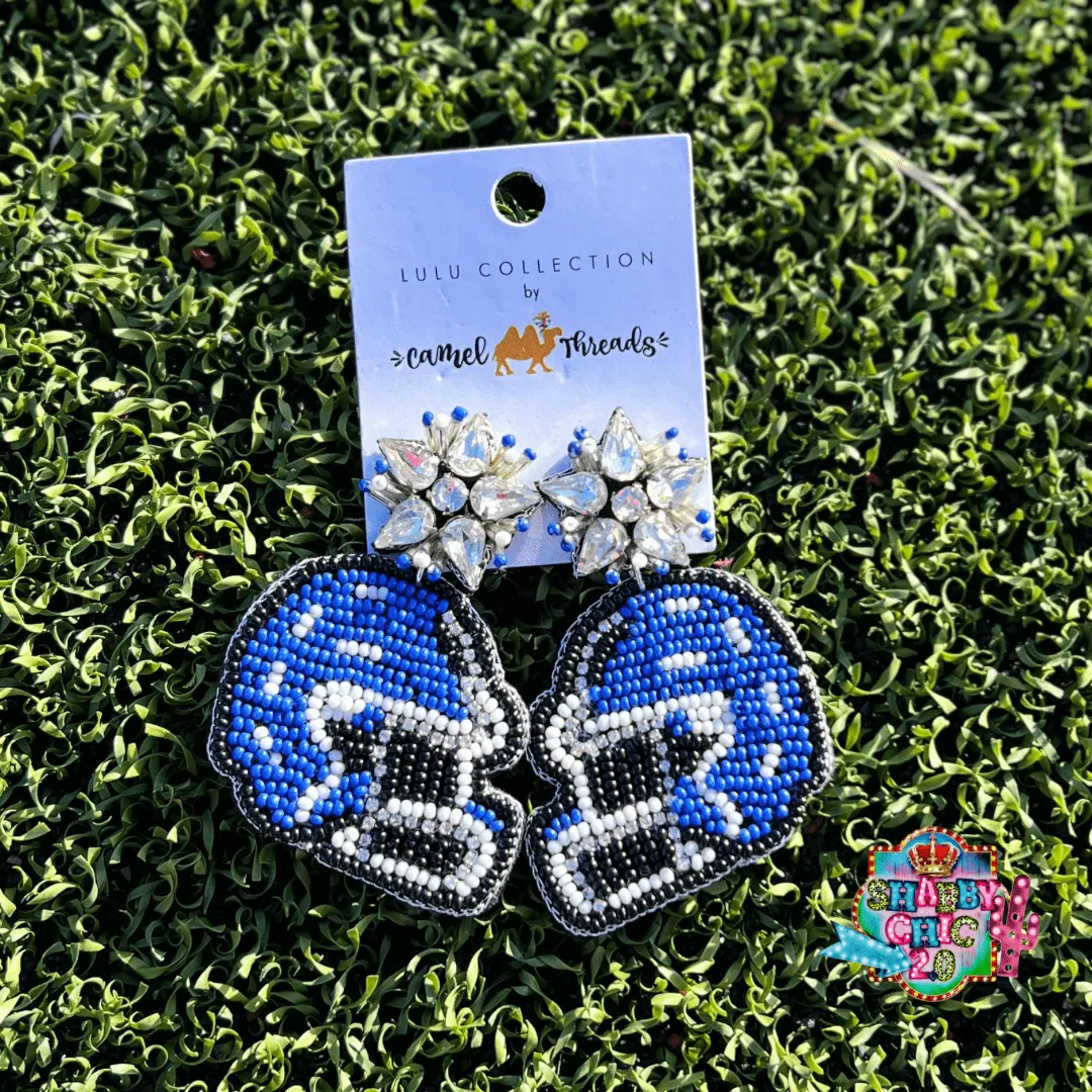 Beaded Blue Football Helmet Earrings