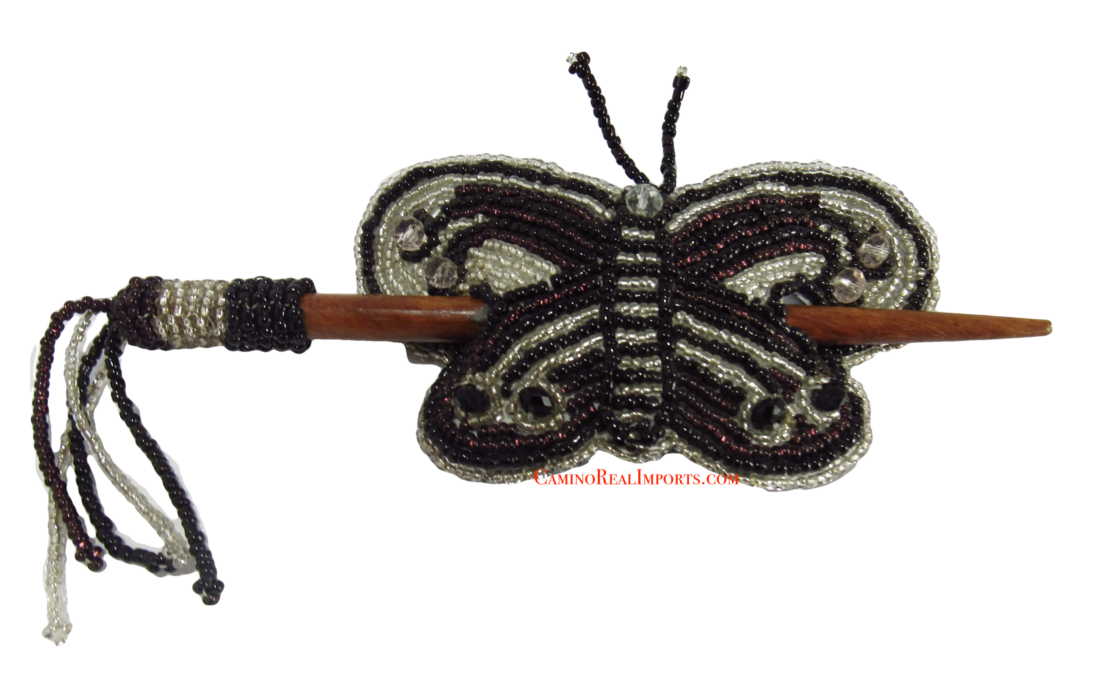 Beaded Butterfly Hair Barrette Hand Made With Slide Stick BBB009