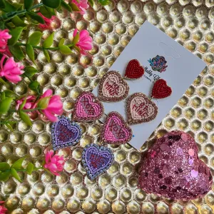 Beaded Conversation Heart Earrings - Be Mine, XOXO, Hug Me,