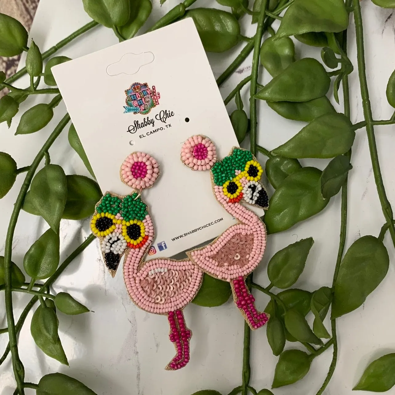 Beaded Flamingo Earrings