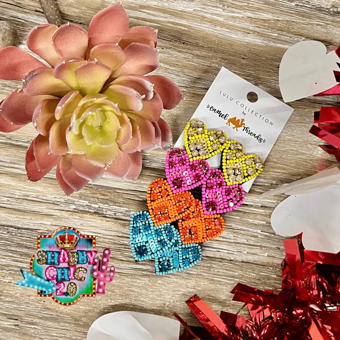 Beaded Hearts Earrings - Multi