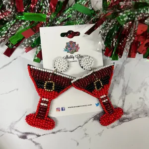Beaded Santa Martini Earrings
