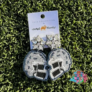 Beaded Silver and Navy Football Helmet Earrings