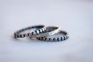 Beaded Solid Sterling Silver Stack Ring Set | Hand-Hammered Artisan Rings