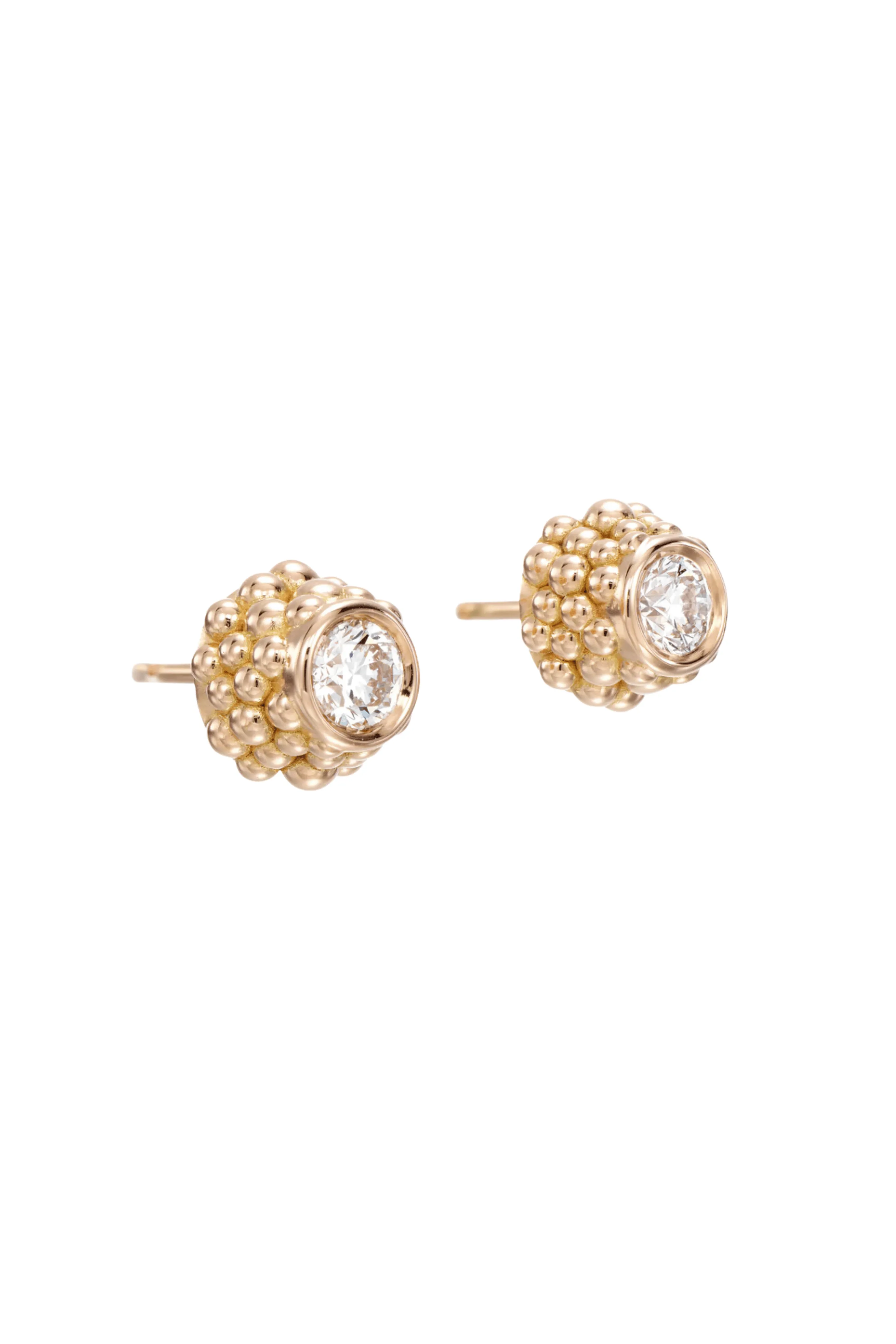 Beaded Teton Yellow Gold Diamond Earrings