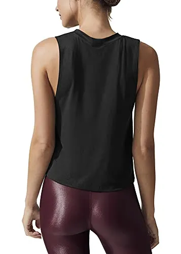 Bestisun Yoga Tops Flowy Sexy Tank Tops Gym Shirts Petite Tops Sports Clothing Activewear for Women Black M