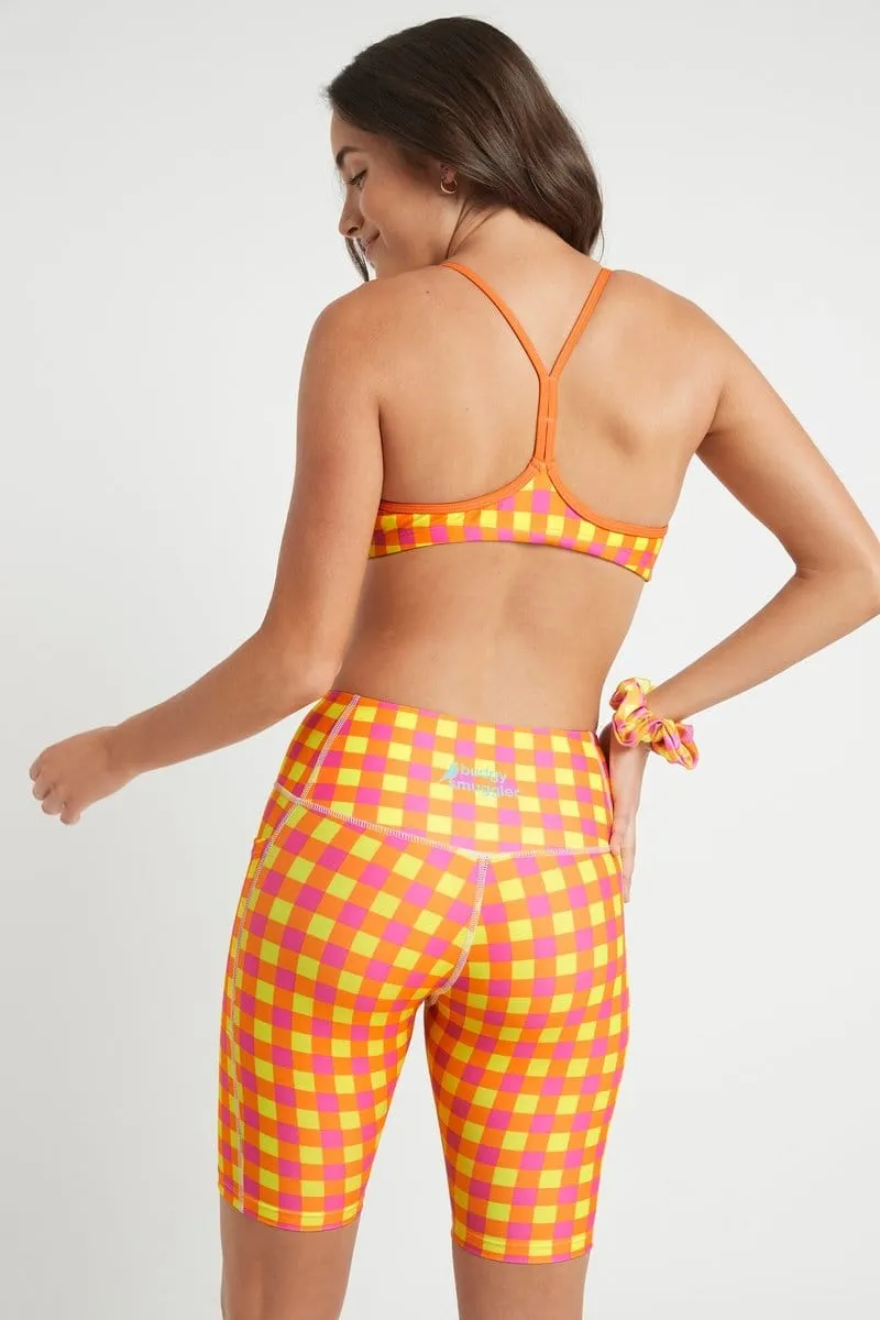 Biker Shorts with Pockets in Fluro Gingham