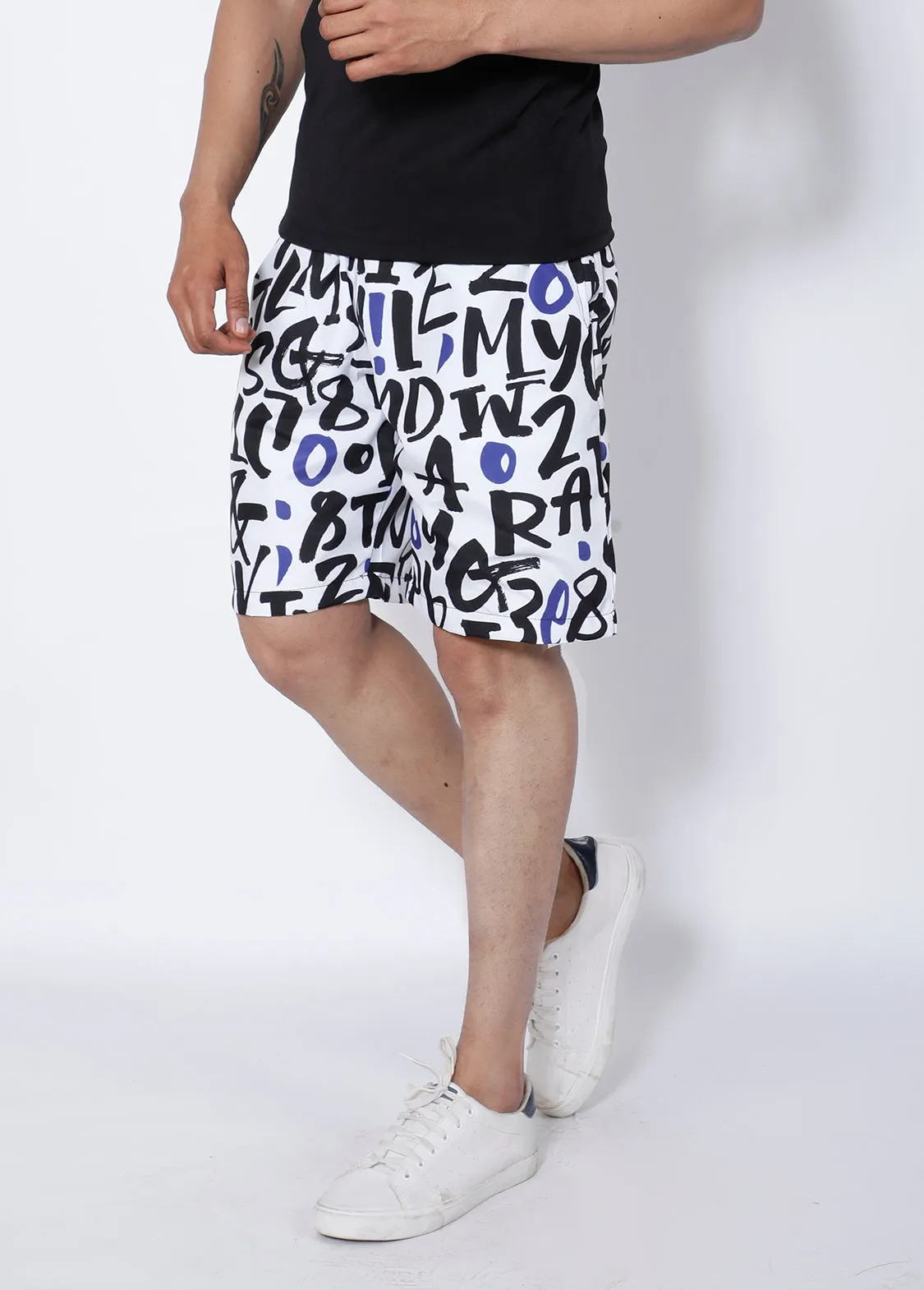 Black & Blue Letters Boardshorts