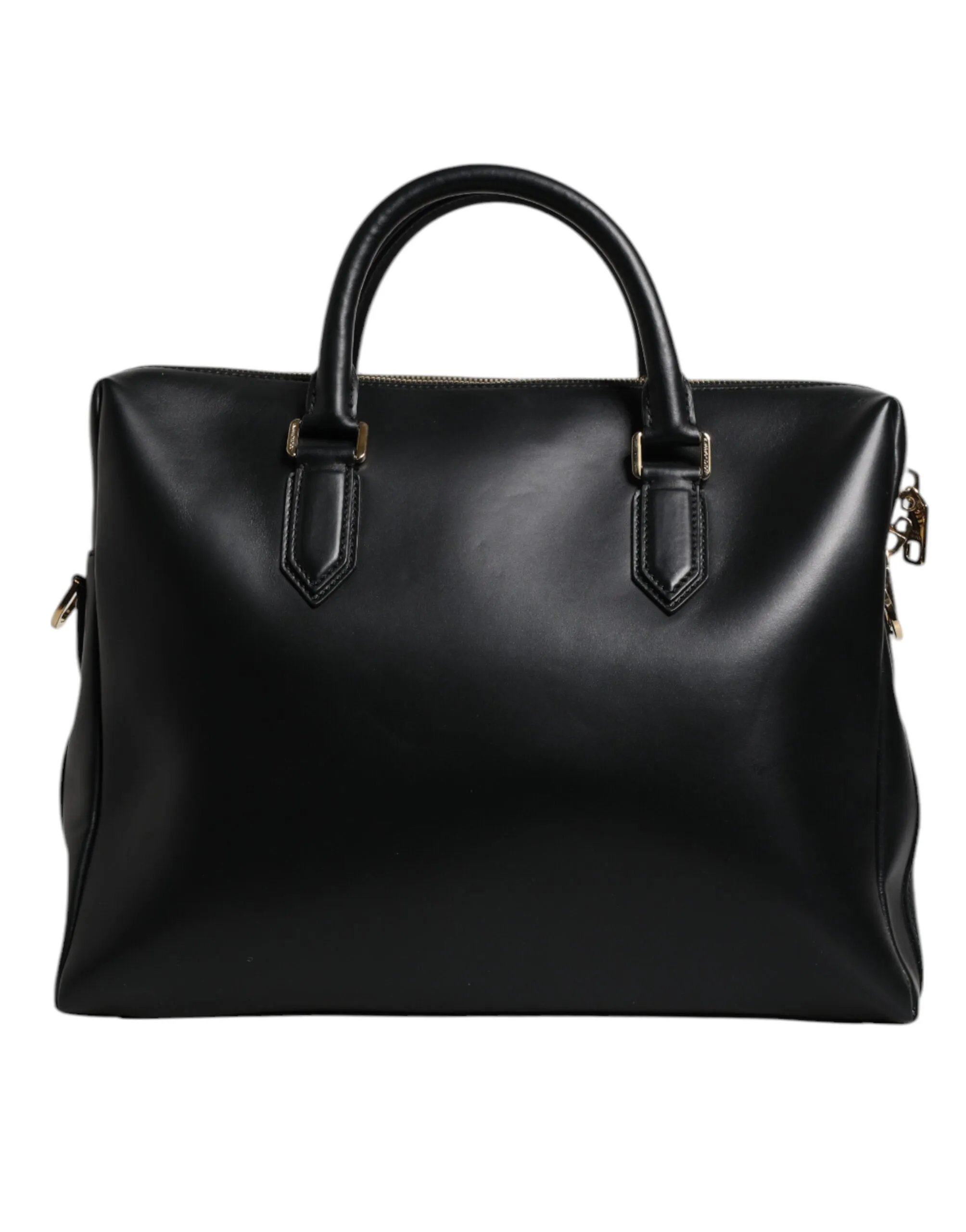 Black Calfskin Leather Heat Pressed Logo Briefcase Bag