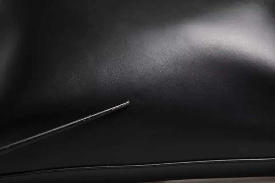 Black Calfskin Leather Heat Pressed Logo Briefcase Bag