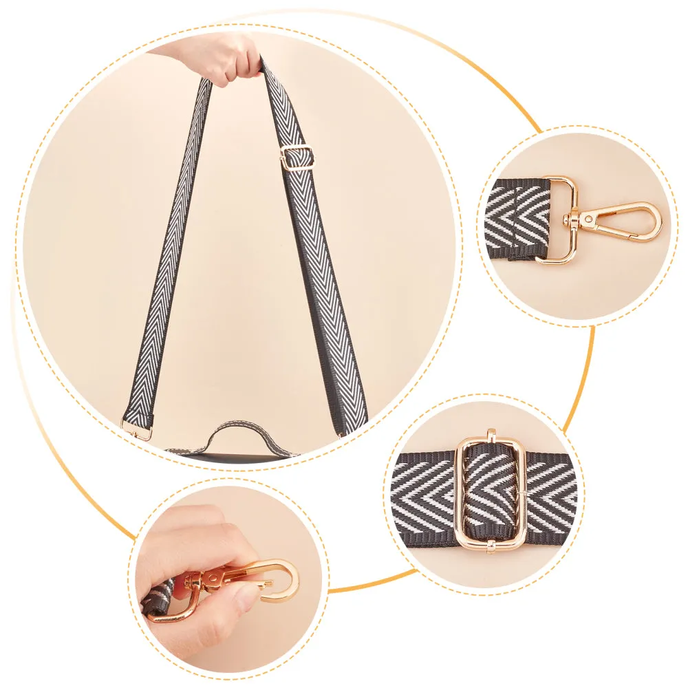 Black Silver Herringbone Purse Strap, Bag Strap | 31 - 51 Inch Guitar purse straps