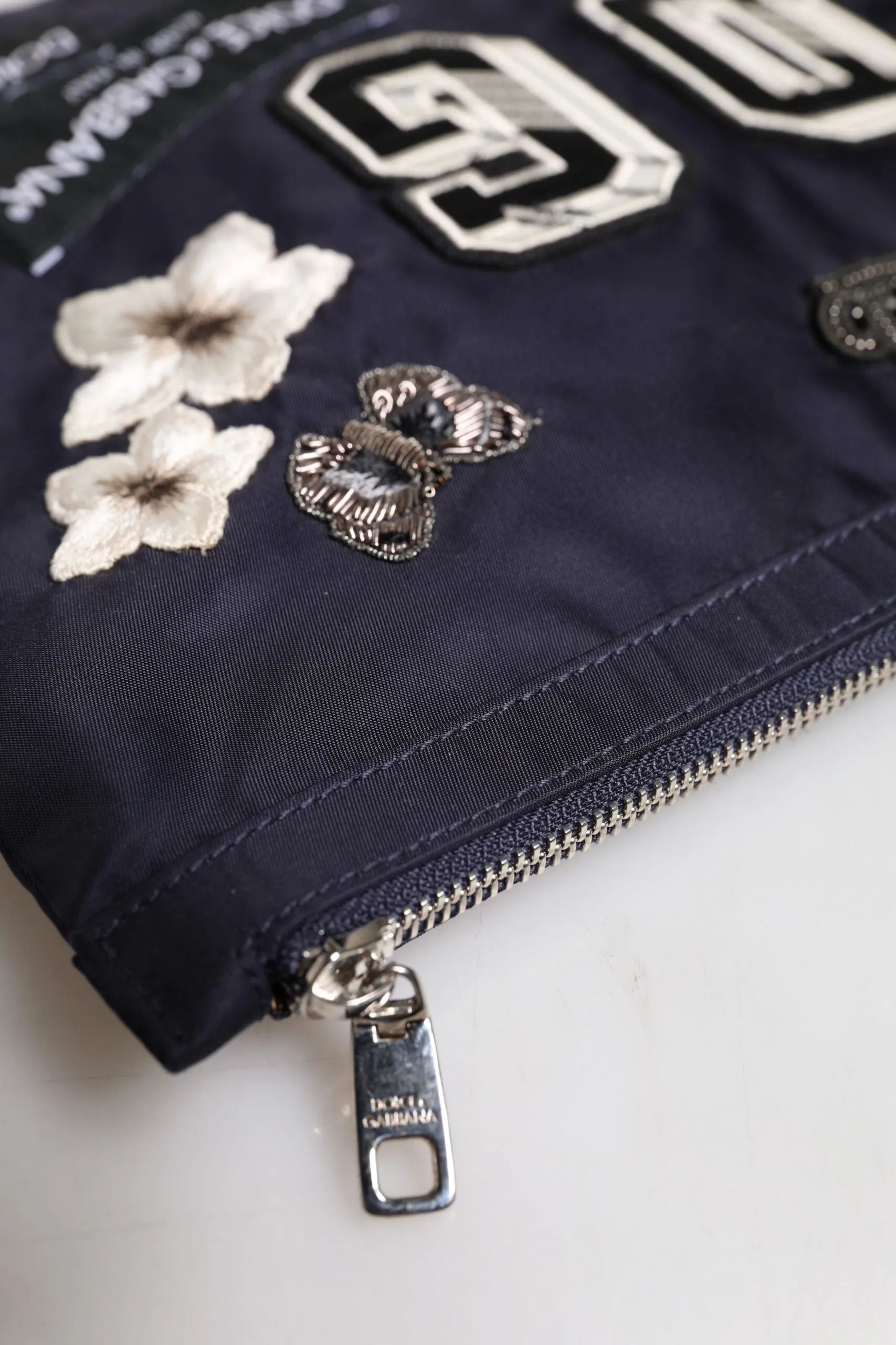Blue DG Logo Patch Embellished Pouch Clutch Bag