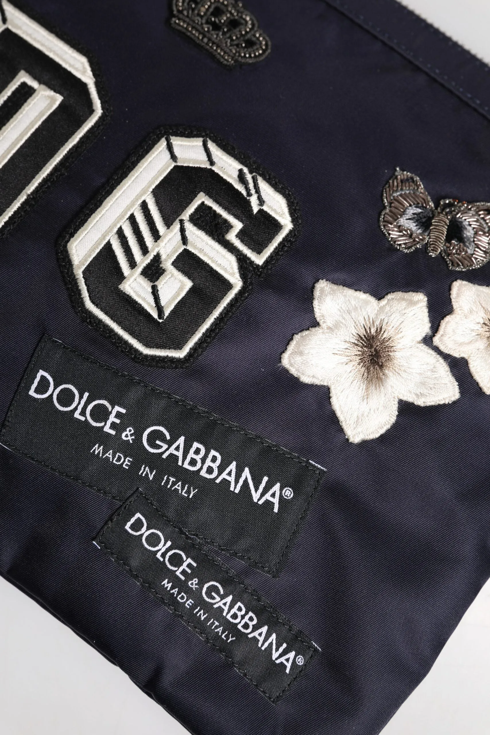 Blue DG Logo Patch Embellished Pouch Clutch Bag