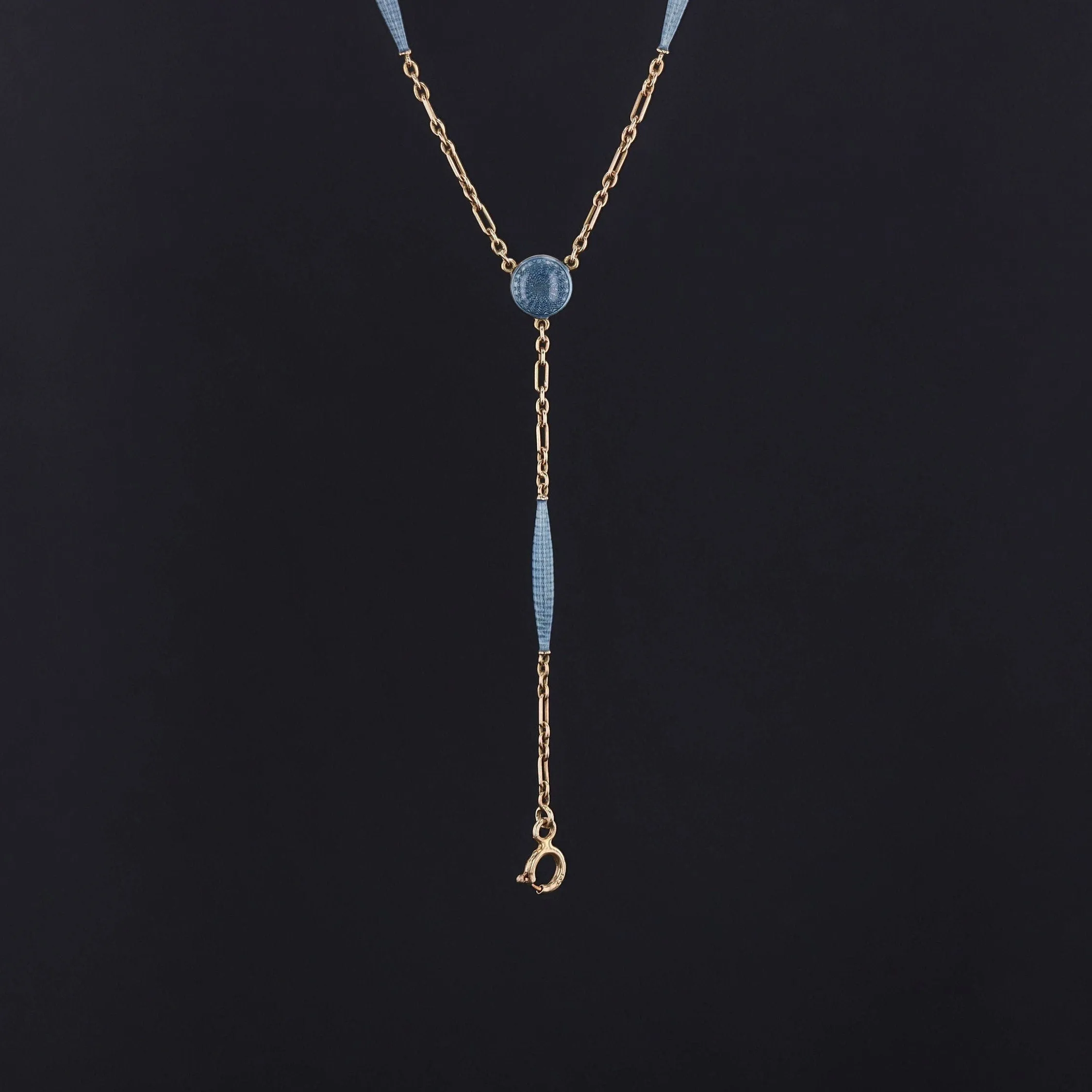 Blue Enamel Chain | 14k Gold & Guilloche Enamel Chain