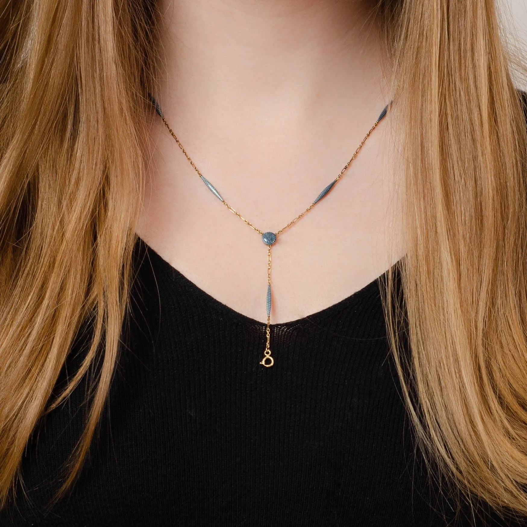 Blue Enamel Chain | 14k Gold & Guilloche Enamel Chain