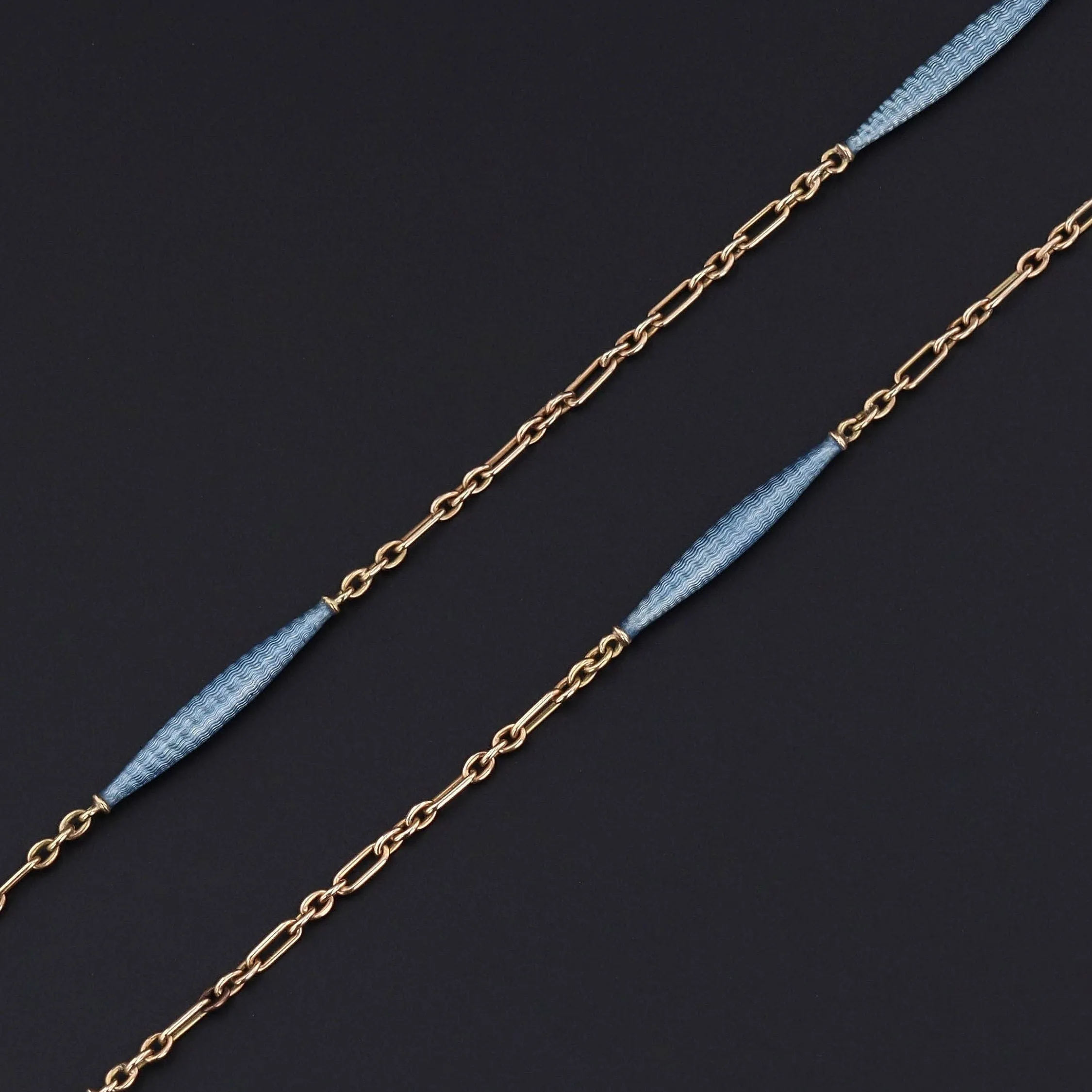 Blue Enamel Chain | 14k Gold & Guilloche Enamel Chain