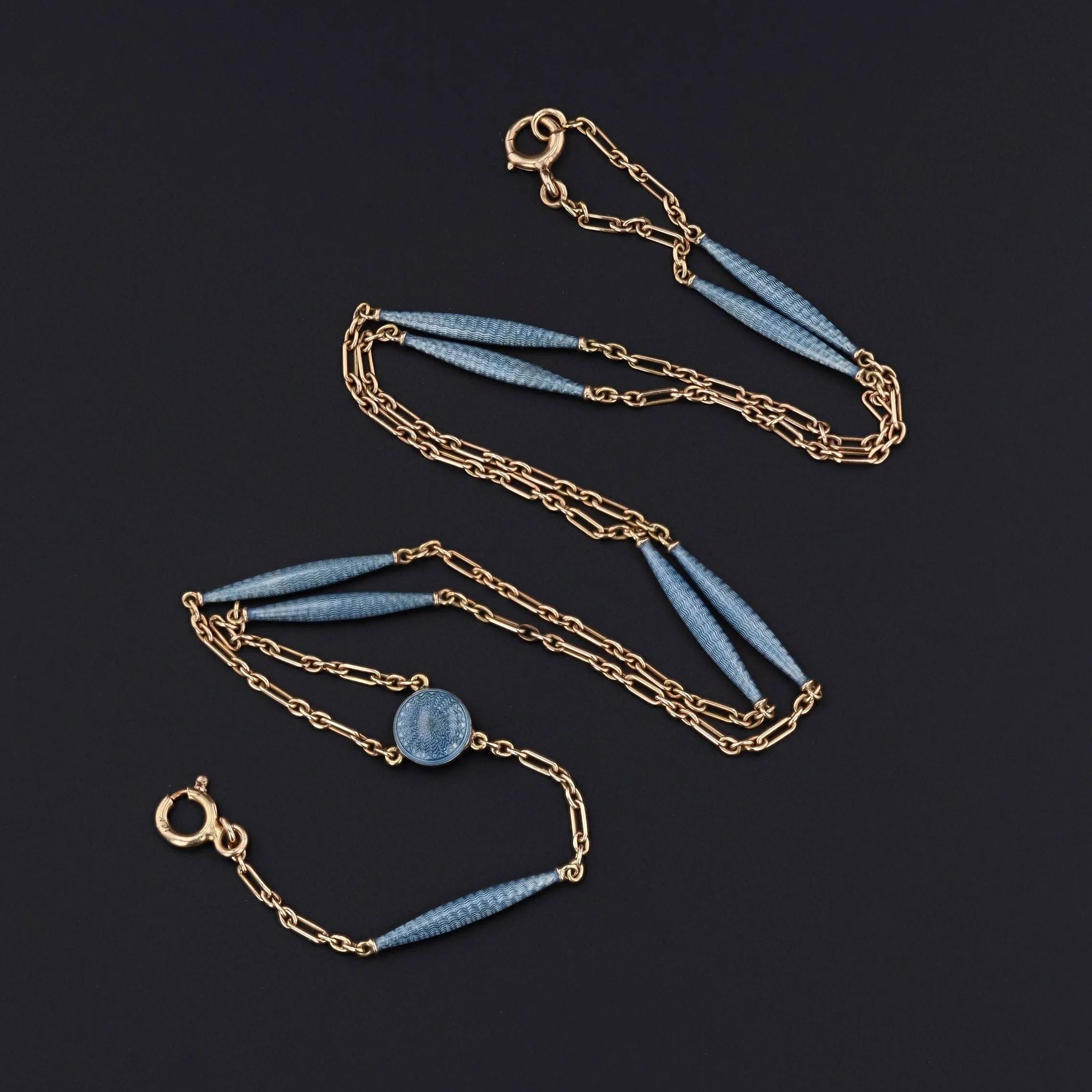 Blue Enamel Chain | 14k Gold & Guilloche Enamel Chain