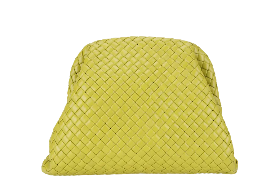 BOTTEGA VENETA FRAME CLUTCH NEON GREEN INTRECCIATO LEATHER WITH DUST COVER