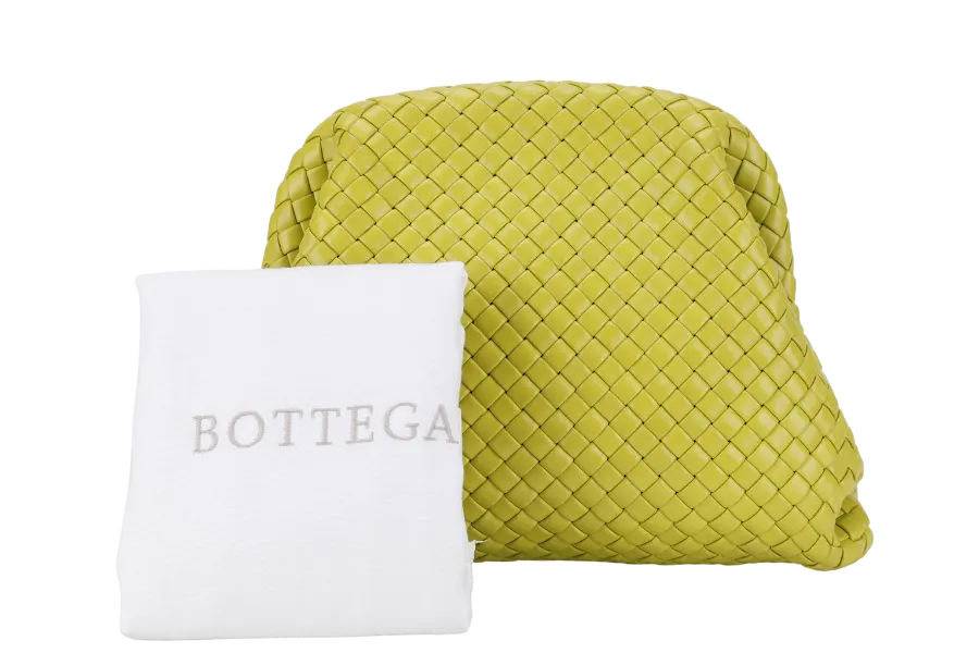 BOTTEGA VENETA FRAME CLUTCH NEON GREEN INTRECCIATO LEATHER WITH DUST COVER