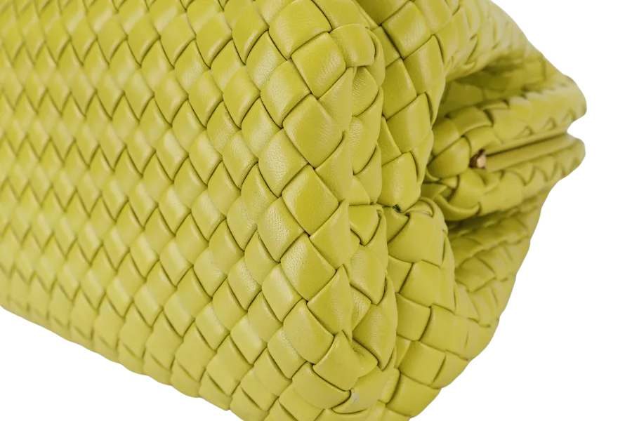 BOTTEGA VENETA FRAME CLUTCH NEON GREEN INTRECCIATO LEATHER WITH DUST COVER